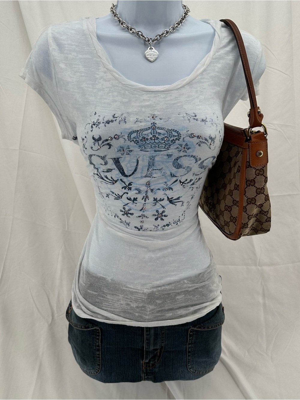 Mcbling Y2K Vintage Guess Sheer Graphic Tee
